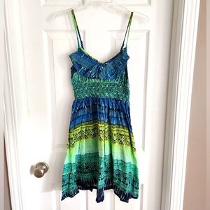 Boho Flirty Summer Dress Blue/green/multicolor Size M